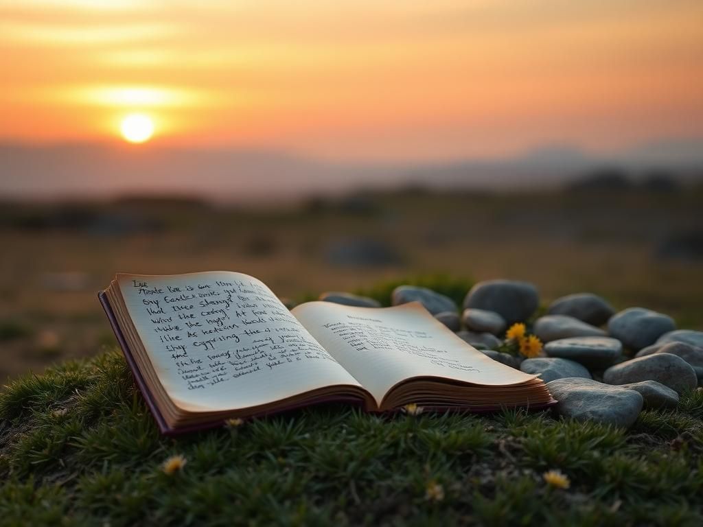 Flick International Open journal on grassy patch with handwritten notes encouraging resilience