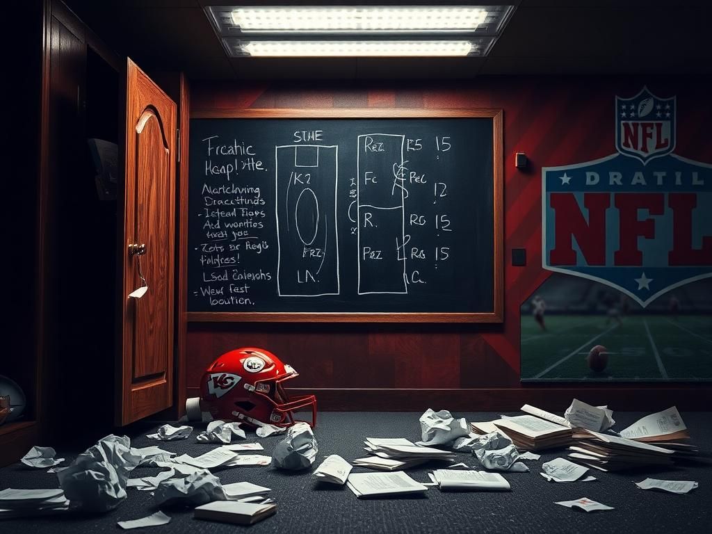 Flick International Dramatic locker room scene with Kansas City Chiefs logo and tactical plays