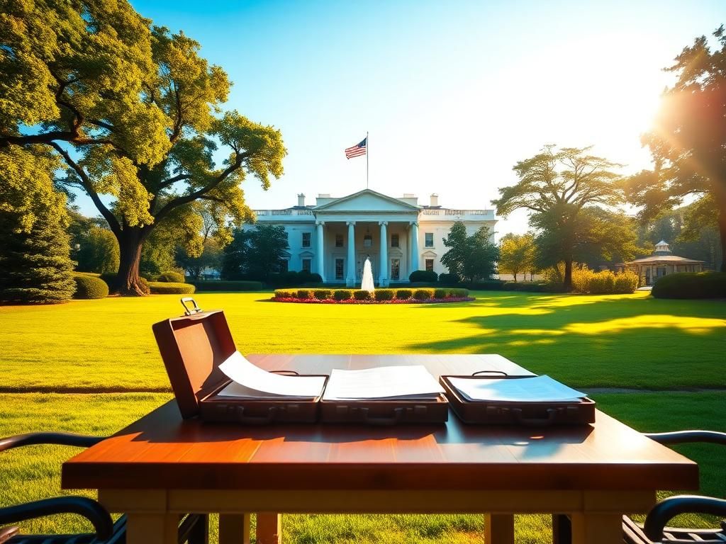 Flick International Serene view of the White House surrounded by lush greenery