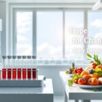 Flick International A serene laboratory setting with a modern blood testing station and scientific equipment