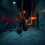 Flick International Dimly lit alley in Florida depicting a foreboding atmosphere with graffiti and broken fences