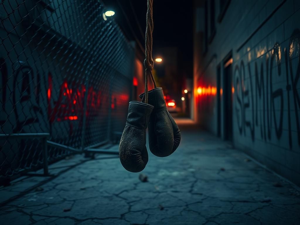 Flick International Dimly lit alley in Florida depicting a foreboding atmosphere with graffiti and broken fences