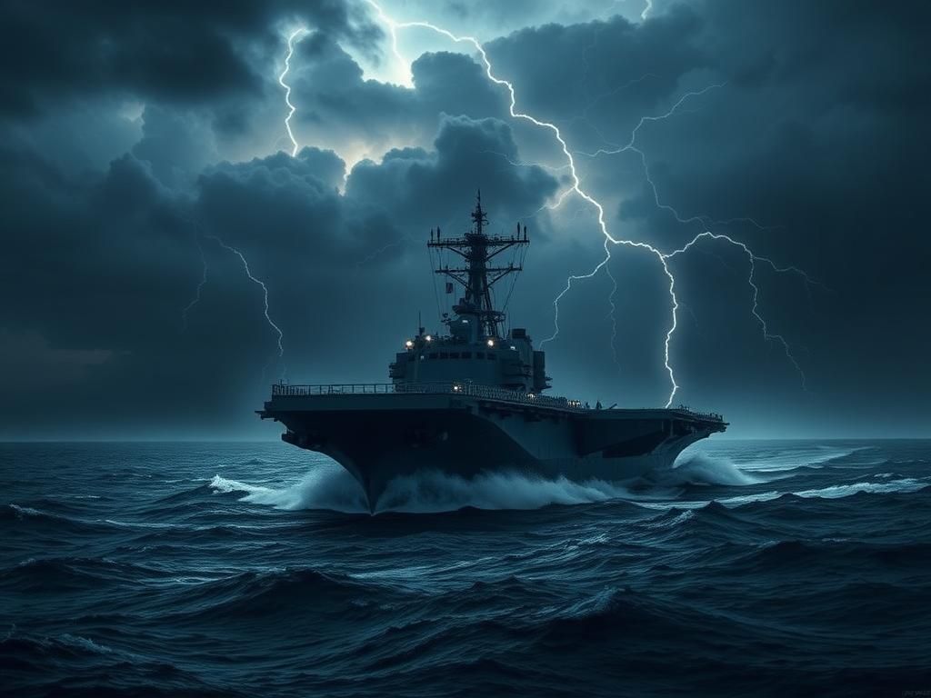 Flick International USS Harry S. Truman aircraft carrier navigating through rough waters in the Red Sea