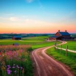 Flick International Rustic Tennessee landscape with a horse farm and wooden barn