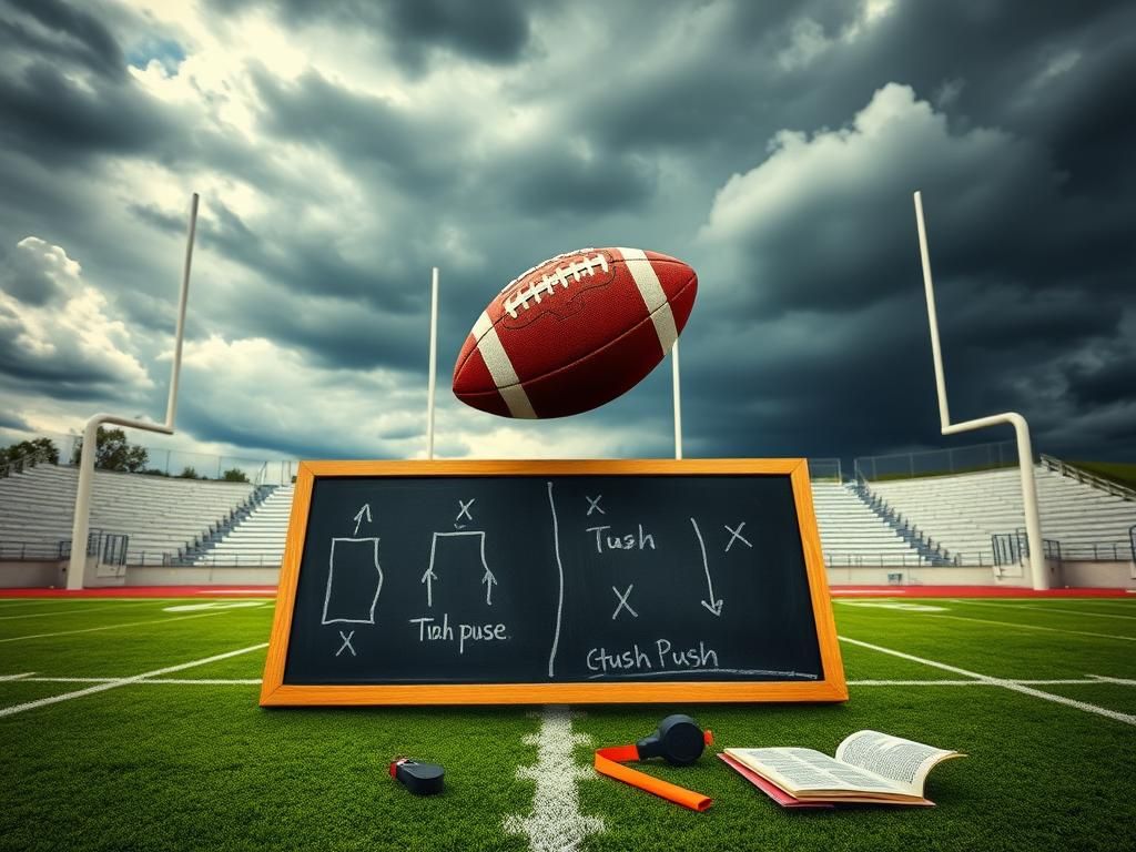 Flick International Dynamic football scene showcasing a spiraling football towards goalposts amidst stormy skies