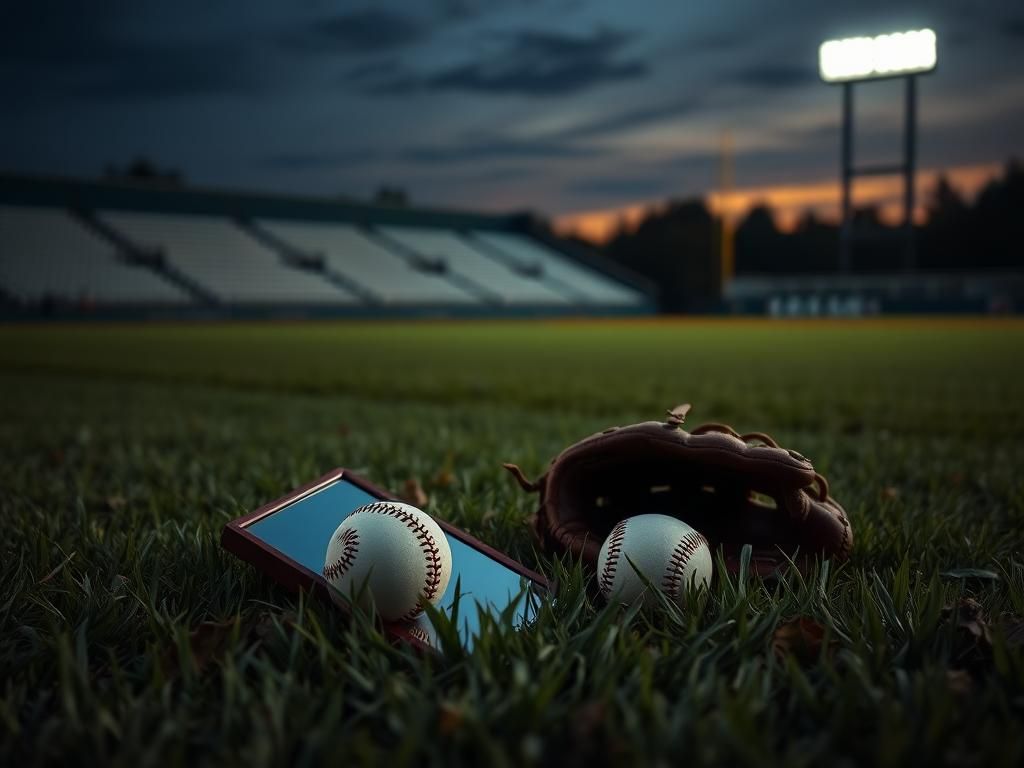 Flick International A dimly lit baseball field at dusk with a worn-out glove and ball, symbolizing struggles with mental health