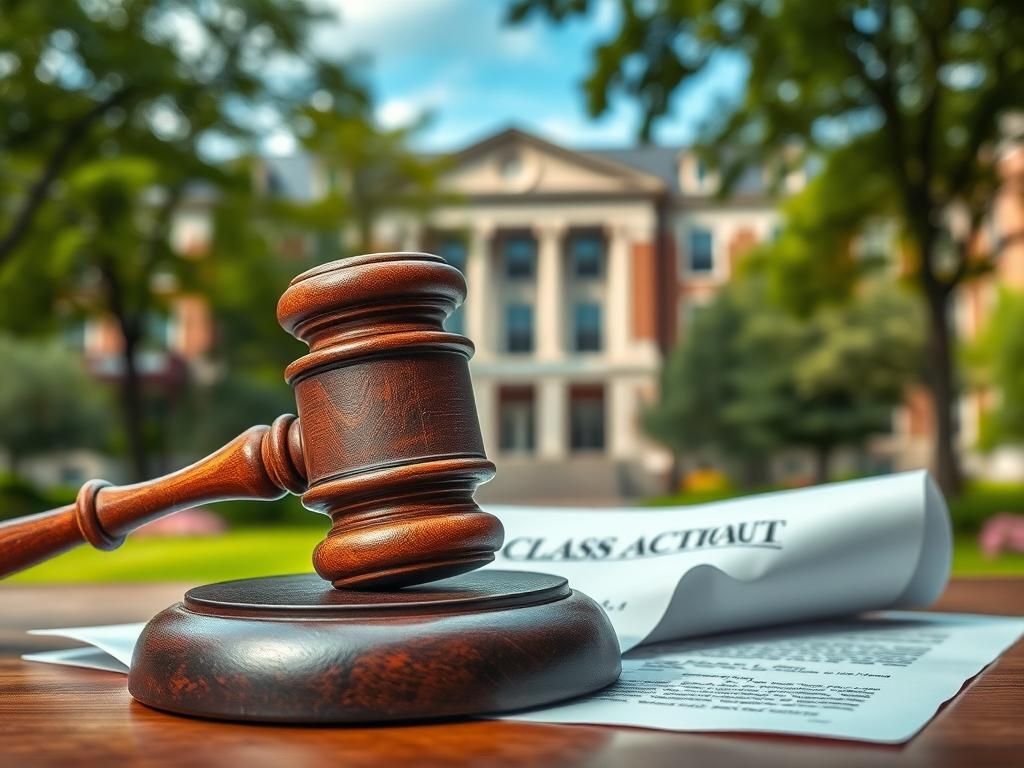 Flick International Close-up of a weathered gavel on a legal document, symbolizing a class-action lawsuit