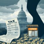 Flick International Illustration of the Capitol building with a tax document and dollar bills representing tax policy debates