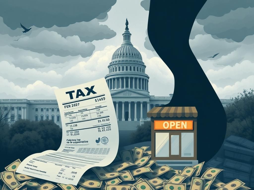 Flick International Illustration of the Capitol building with a tax document and dollar bills representing tax policy debates