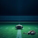 Flick International A darkened football field under a starry night sky with a lone football resting near the 50-yard line
