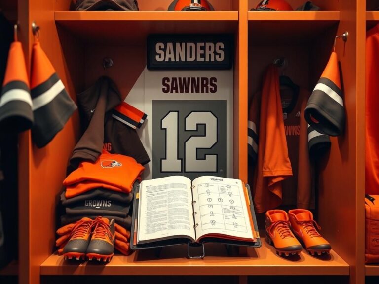 Flick International Shedeur Sanders' NFL locker with nameplate 'SANDERS' and number '12'