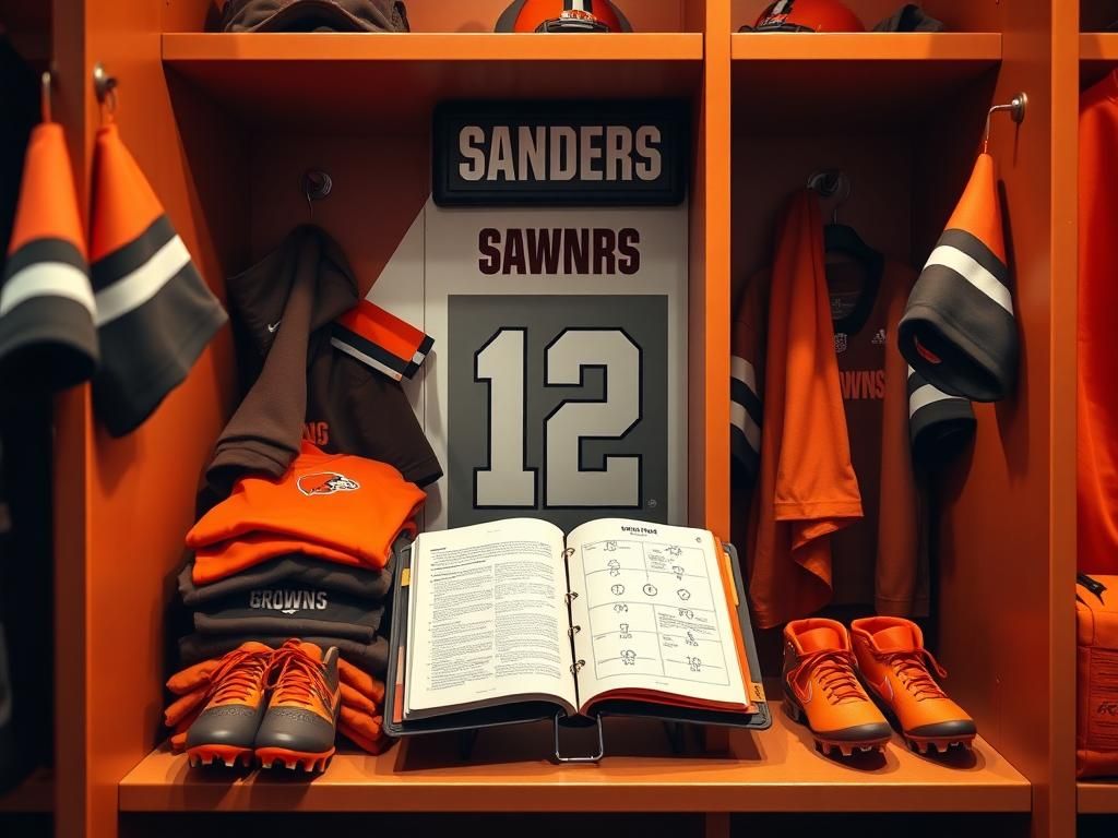 Flick International Shedeur Sanders' NFL locker with nameplate 'SANDERS' and number '12'