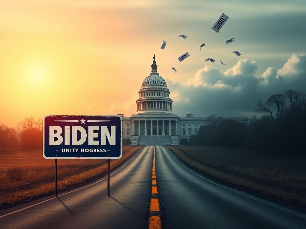 Flick International Symbolic representation of a political landscape with a split road diverging in two directions, showcasing contrasting themes of unity and division.