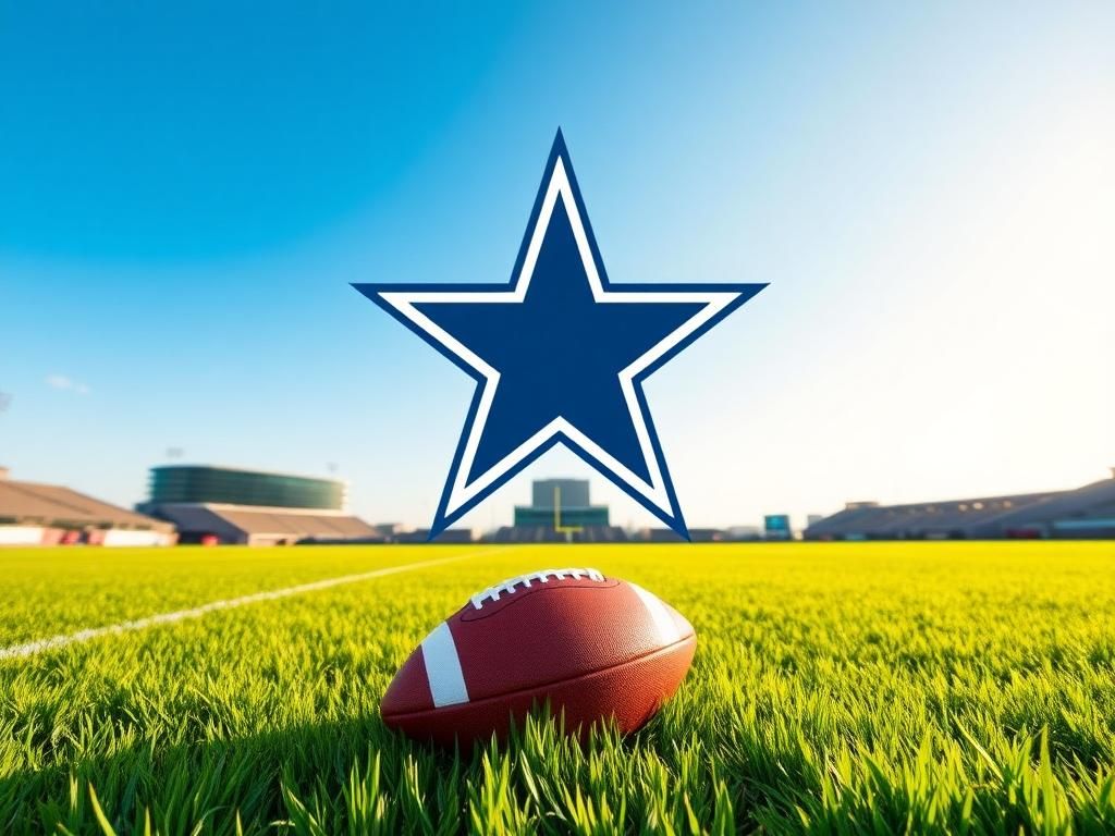 Flick International A dynamic scene of the Dallas Cowboys star logo on a football field under a clear blue sky