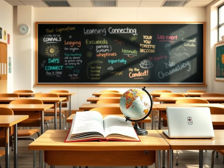 Flick International Classroom environment showcasing empty desks and bright sunlight