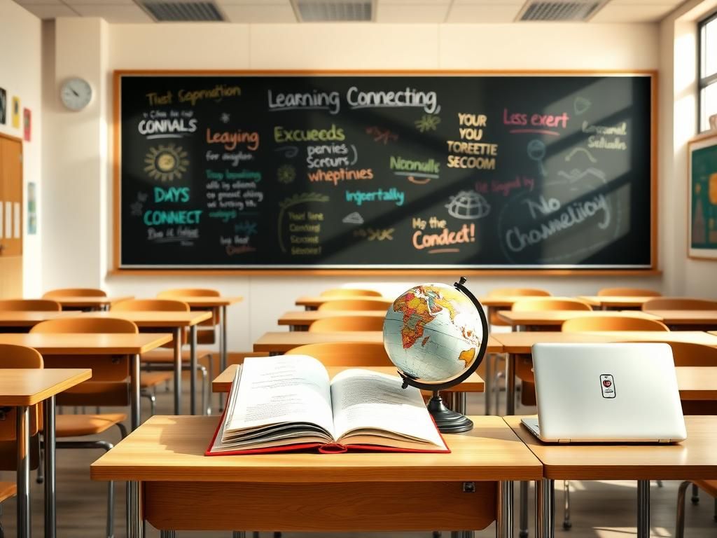 Flick International Classroom environment showcasing empty desks and bright sunlight