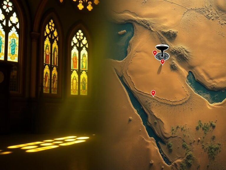 Flick International Split-screen image showing a serene church interior and a satellite image of a suspected nuclear site in the Middle East