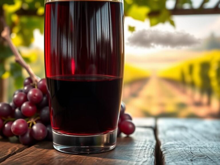Flick International Close-up of a glass of red wine with shimmering surface on a wooden table