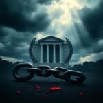 Flick International Dramatic abstract representation of the United Nations building amid storm clouds symbolizing political tension