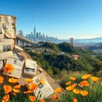 Flick International Vibrant digital landscape of California depicting urban life and natural elements