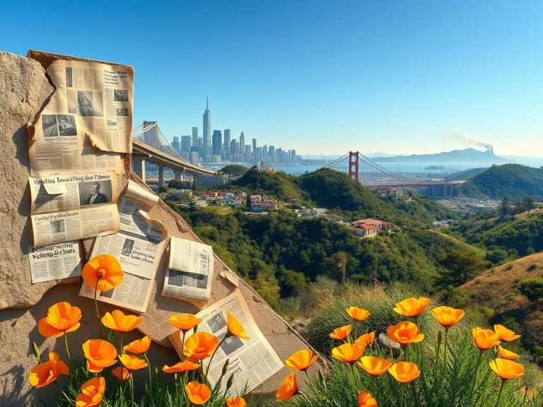 Flick International Vibrant digital landscape of California depicting urban life and natural elements