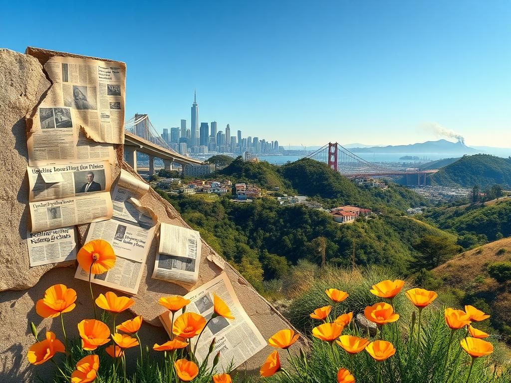 Flick International Vibrant digital landscape of California depicting urban life and natural elements