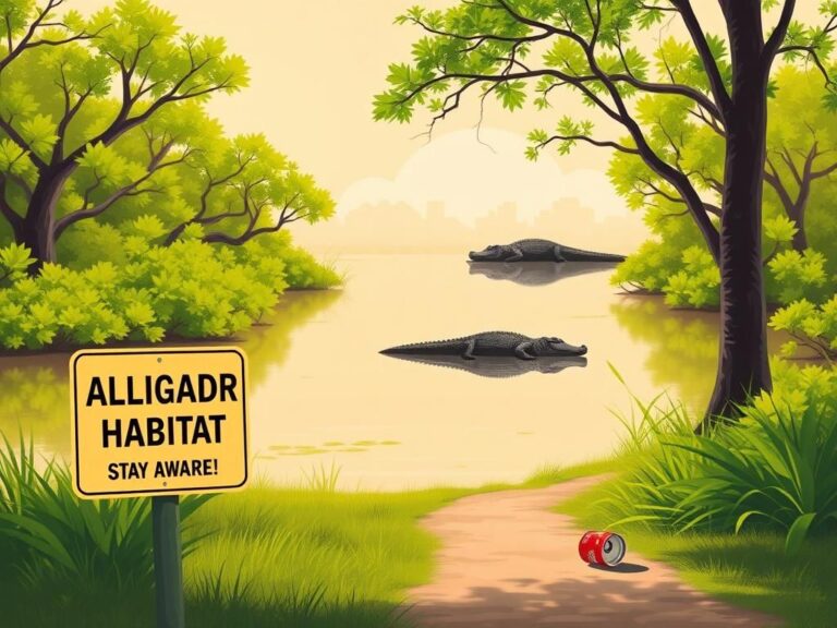 Flick International A tranquil Florida swamp showcasing an alligator habitat with a warning sign
