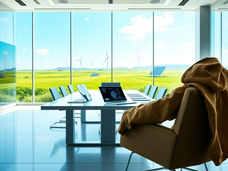 Flick International A modern office environment with a hoodie draped over a chair and advanced technology