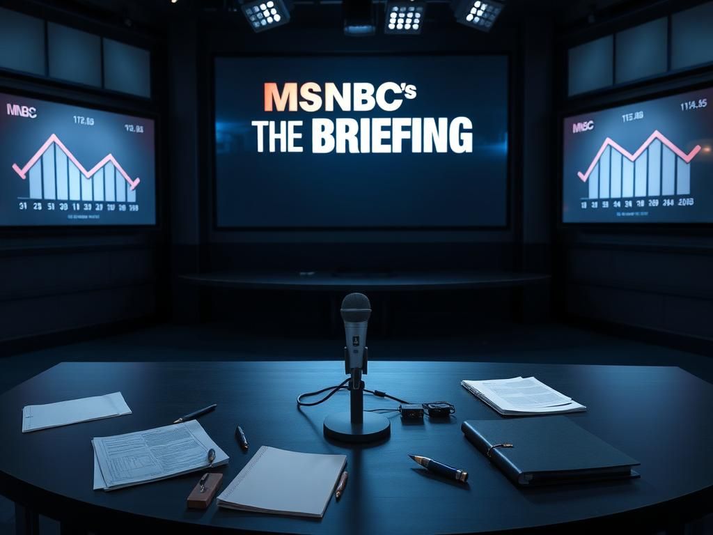Flick International Dimly lit television studio with empty desk and unused microphone symbolizing viewership decline