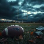 Flick International A dramatic football field at dusk with dark clouds and an abandoned football representing legacy concerns.