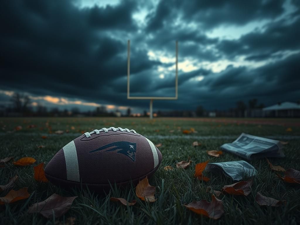 Flick International A dramatic football field at dusk with dark clouds and an abandoned football representing legacy concerns.