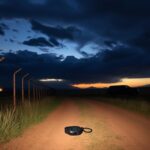 Flick International Abandoned ankle monitor lying in grass on a rural dirt road symbolizing a murder suspect's escape
