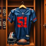 Flick International New York Giants locker featuring jersey number 51