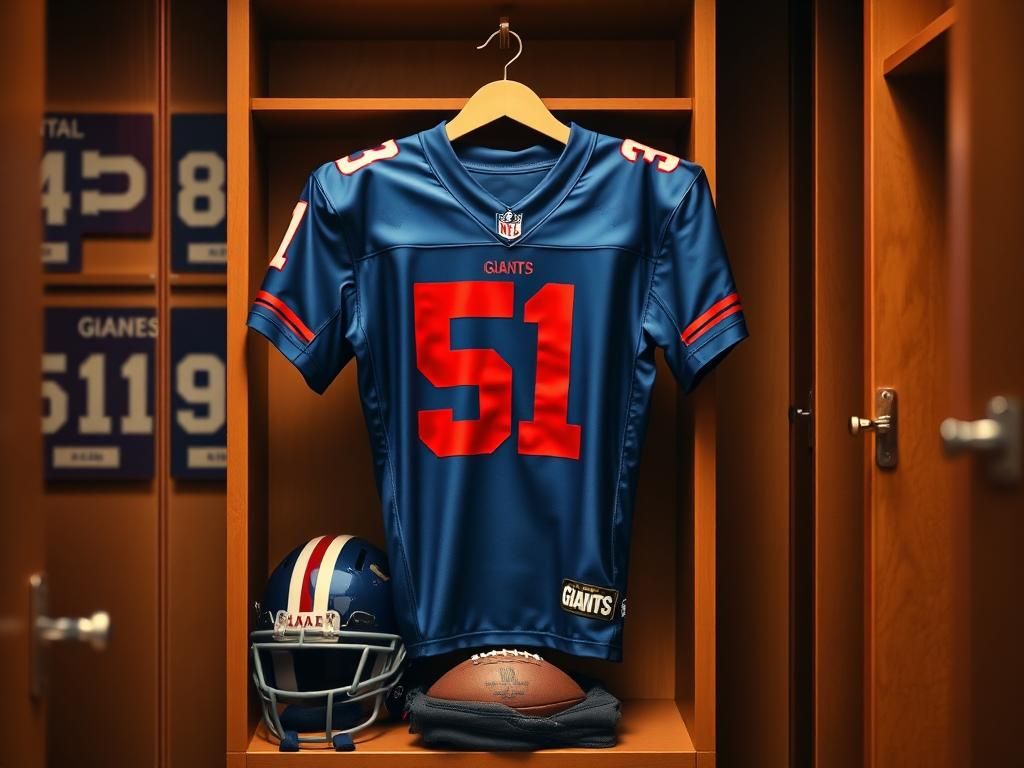 Flick International New York Giants locker featuring jersey number 51