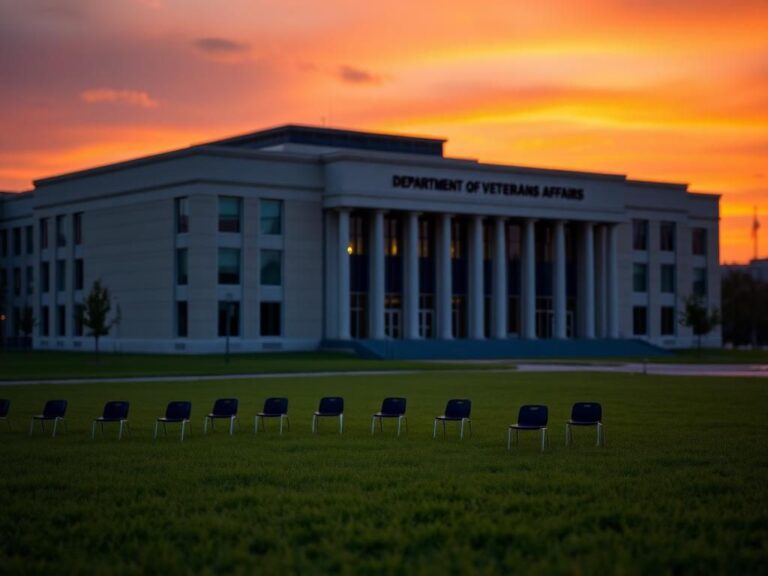 Flick International Empty Department of Veterans Affairs building at sunset representing the need for reform