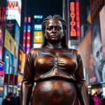 Flick International A 12-foot bronze statue of a generic Black woman with a stern expression in Times Square