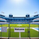 Flick International Empty UNC football facility showcasing light blue and white colors under a bright blue sky