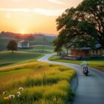 Flick International Serene rural landscape in North Carolina with wildflowers and a majestic tree