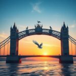 Flick International A majestic bridge adorned with cultural symbols, representing global connectivity and unity