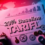 Flick International Close-up of a modern tariff document with '10% Baseline Tariff' text and trade symbols
