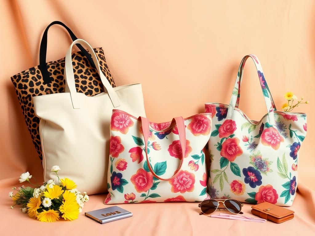 Flick International A vibrant display of various stylish tote bags in different patterns and textures