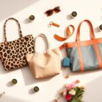 Flick International A vibrant flat lay of trendy tote bags including a leopard print tote, faux suede hobo bag, and colorful beach tote arranged with spring flowers and accessories