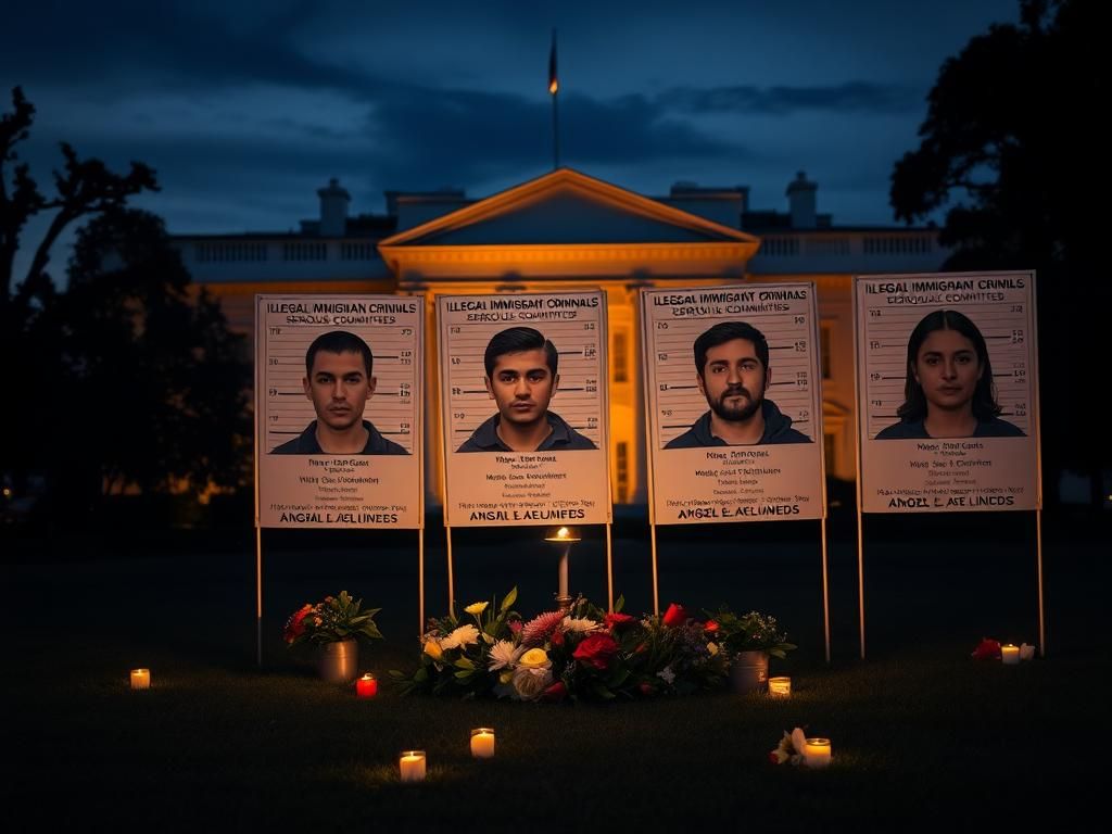 Flick International A somber scene at the White House lawn with posters of illegal immigrant criminals