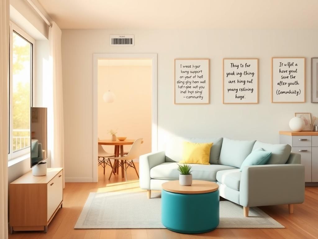 Flick International Cozy apartment living room designed for foster youth support