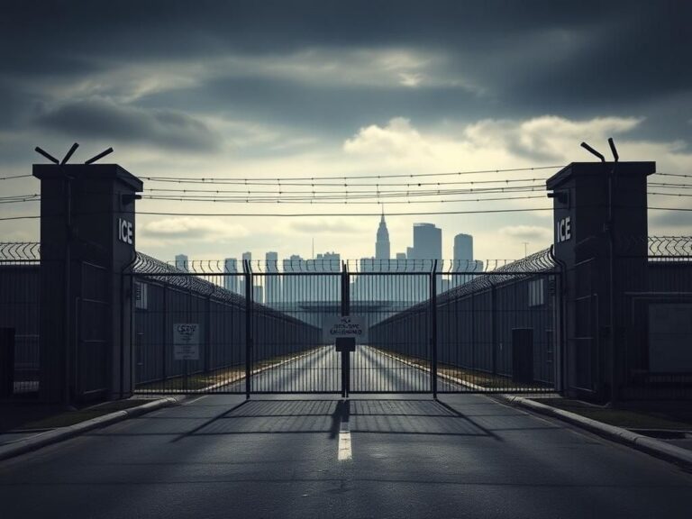 Flick International A stark image of the Delaney Hall ICE detention center framed by barbed wire