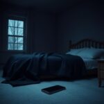 Flick International Dark, atmospheric image of an unmade bed with a black robe and dim lighting.