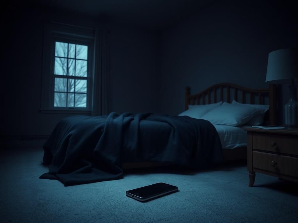 Flick International Dark, atmospheric image of an unmade bed with a black robe and dim lighting.