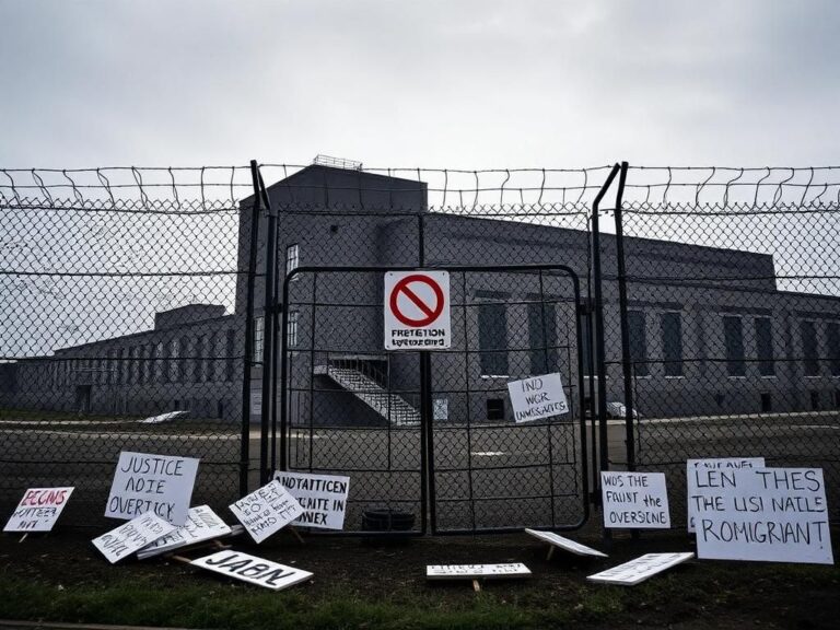 Flick International ICE detention facility in Newark, New Jersey, surrounded by barbed wire and a 'No Trespassing' sign