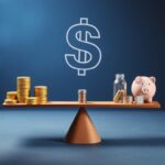 Flick International Conceptual seesaw with gold coins on one side and a piggy bank on the other, symbolizing economic disparity