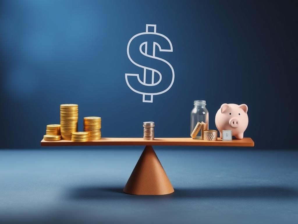 Flick International Conceptual seesaw with gold coins on one side and a piggy bank on the other, symbolizing economic disparity